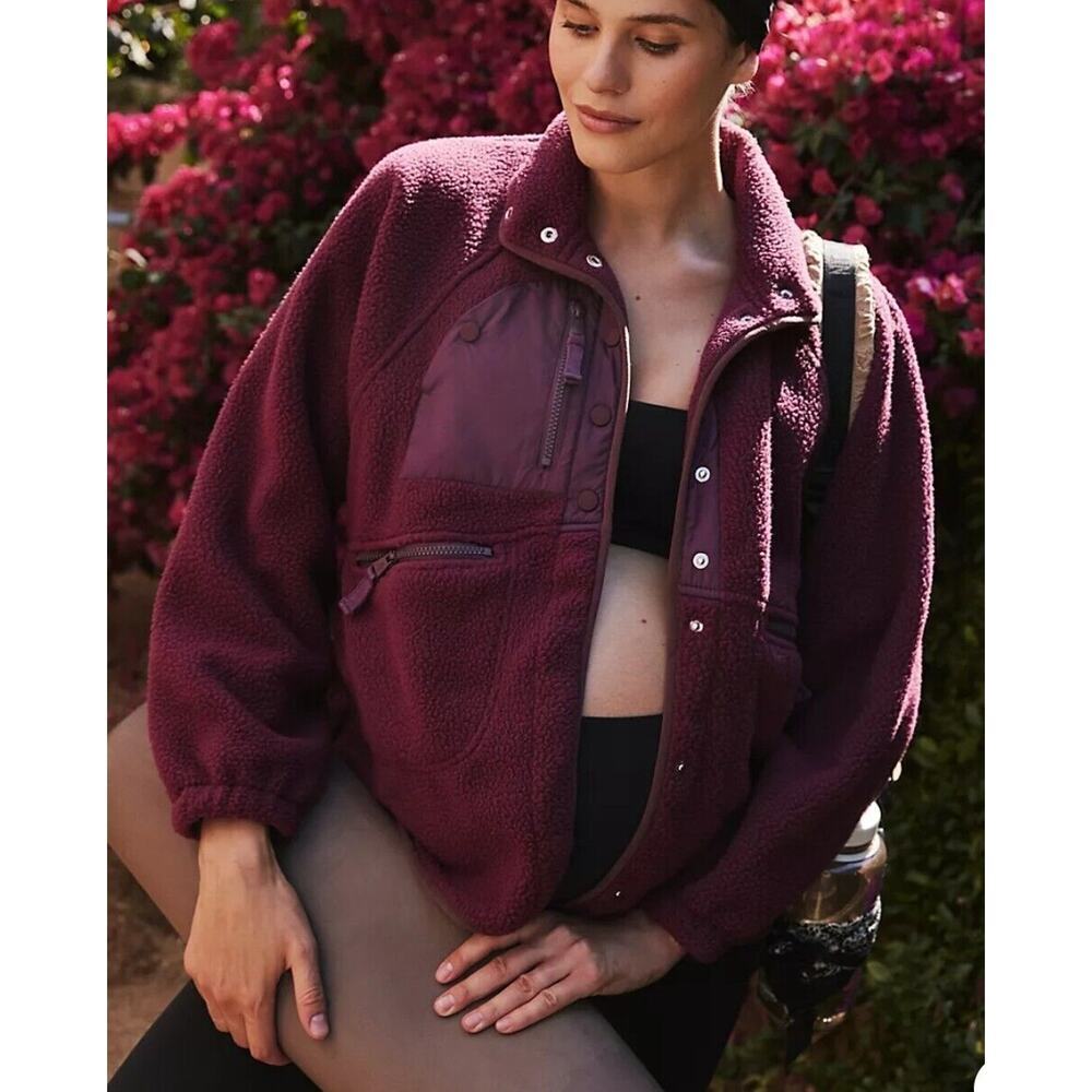 NWT Free People FP Movement X Hatch Hit The Slopes Fleece Jacket Maroon Size XS